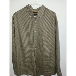 Timberland Mens Flannel Button Down Shirt Size L Green Tan Plaid Casual Workwear